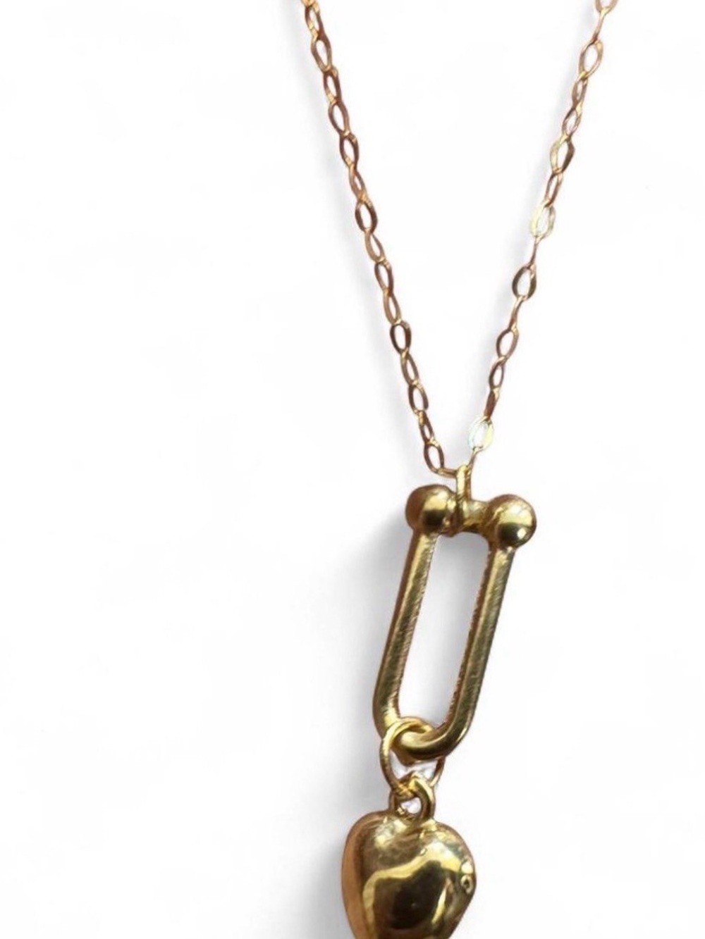 18K Real Gold Heart Link Pendant Necklace - Women Jewelry